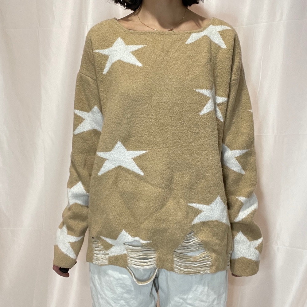 Womens distressed star sweater